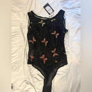 NWT Naanaa Butterfly Sequin Bodysuit, size US 8